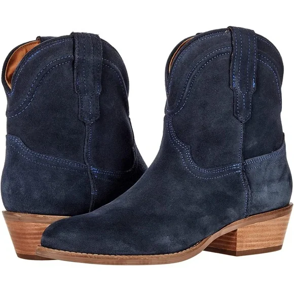 Western Ankle Boots Pointed toe Low Stacked Heel Cowgirl Booties Retro Slouch 2” - Picture 1 of 5